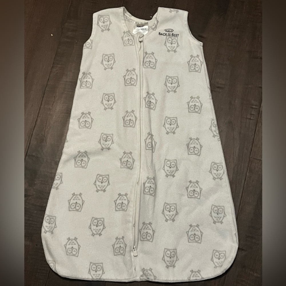 Halo White and Gray Owl Sleep Sack Swaddle Fleece Small S 0-6 Months